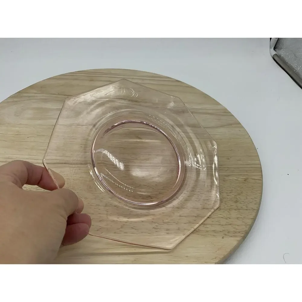 Pink‎ Glass Salad Plate Octagon Geometric Small Vintage Retro Tableware Kitchen